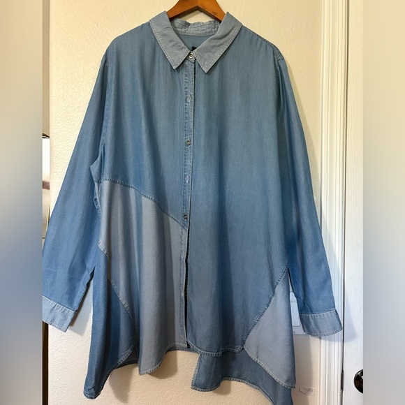 Stella Carakasi Crossroads Tencel Blue Shades Tunic. Asymmetrical Hem, Pockets - Picture 4 of 16